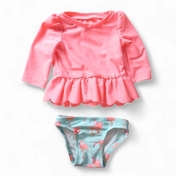 Cat & Jack Other - Cat & Jack Long Sleeve Flamingo Rash Guard Set Baby Girls Size 3-6 month